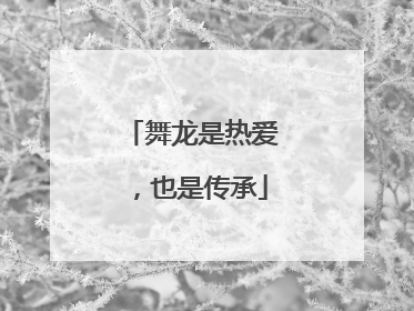 舞龙是热爱，也是传承
